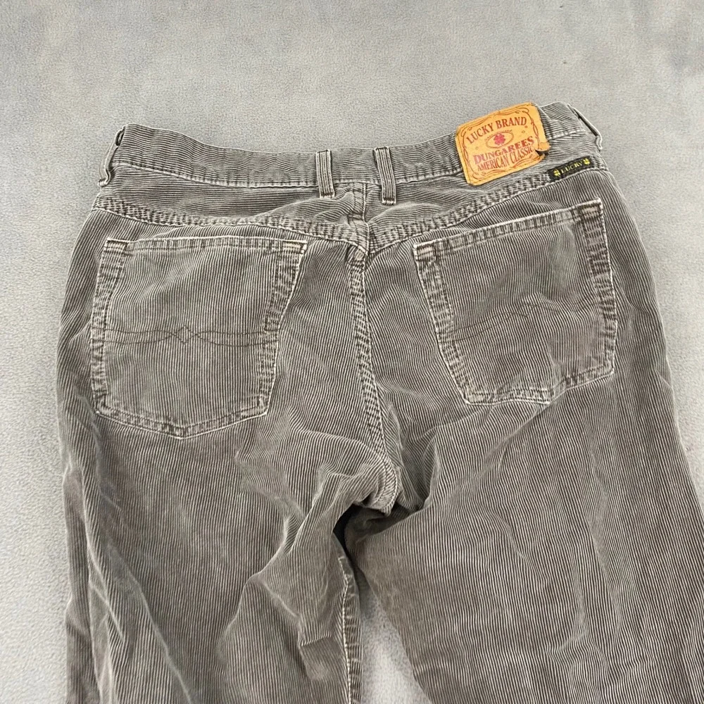 VTG Lucky Brand Dungarees Corduroy Pants Made in USA Grey Brown Button Fly 12/31